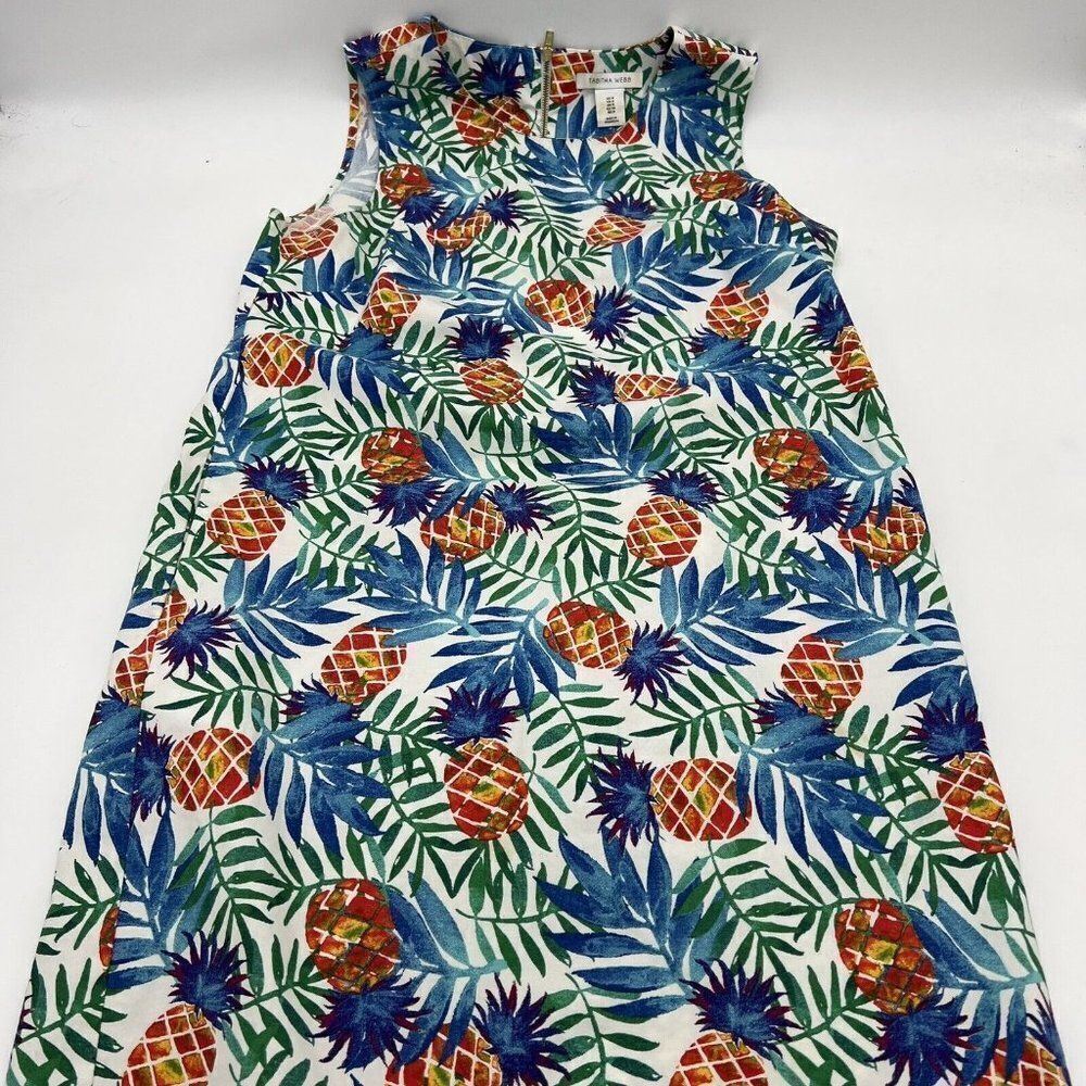 Tabitha Webb Dress Pineapple Print Sleeveless Palm Leaves Tropical Zip Size 4